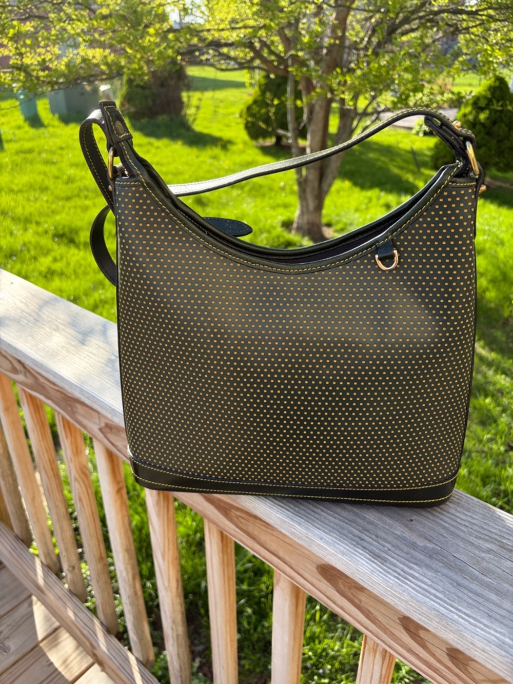Dooney & Bourke Cabriolet Black and Gold Studded hobo Shoulder Bag